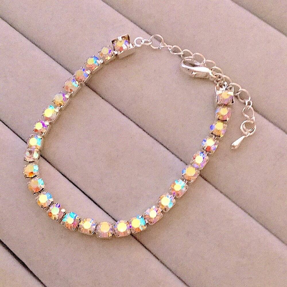 Aurora Borealis + Silver Crystal Tennis Bracelet - Picture 3 of 10